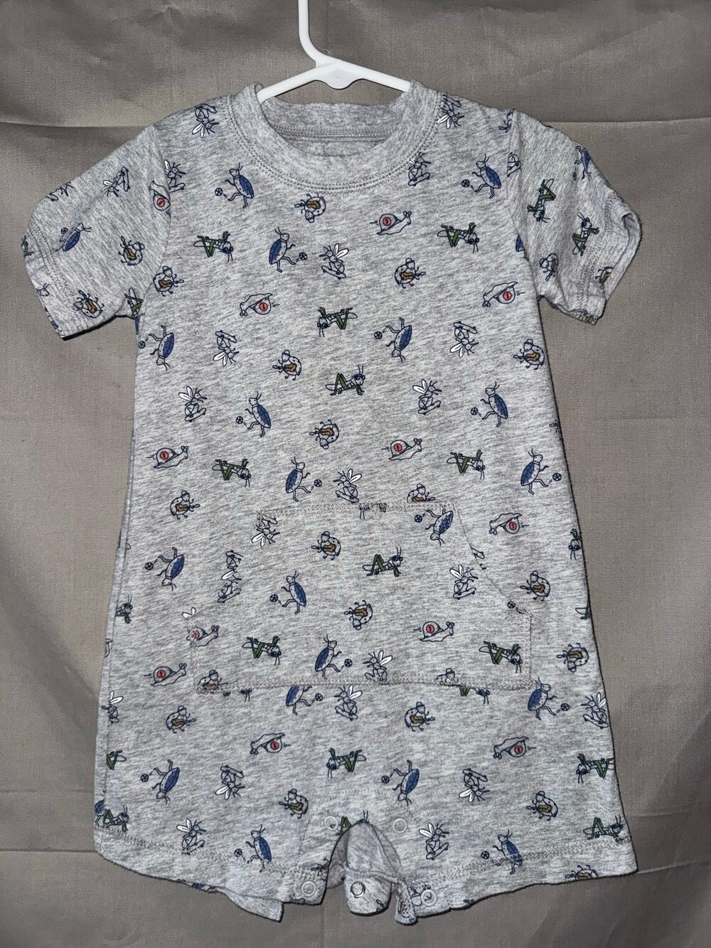 Carter’s Baby Bug Print Short Sleeve Romper Gray Insect Garden Snail, Size 24M